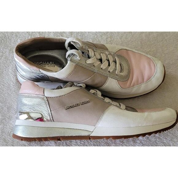 MICHAEL Michael Kors Women' Allie Wrap Trainer Fashion Sneakers, Cement/Pink 8.5 - Picture 1 of 9